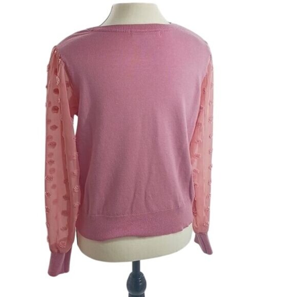 Madison + Hudson Sweater Dusty Pink Crew Neck Sheer Textured Sleeves Size M - Picture 5 of 7